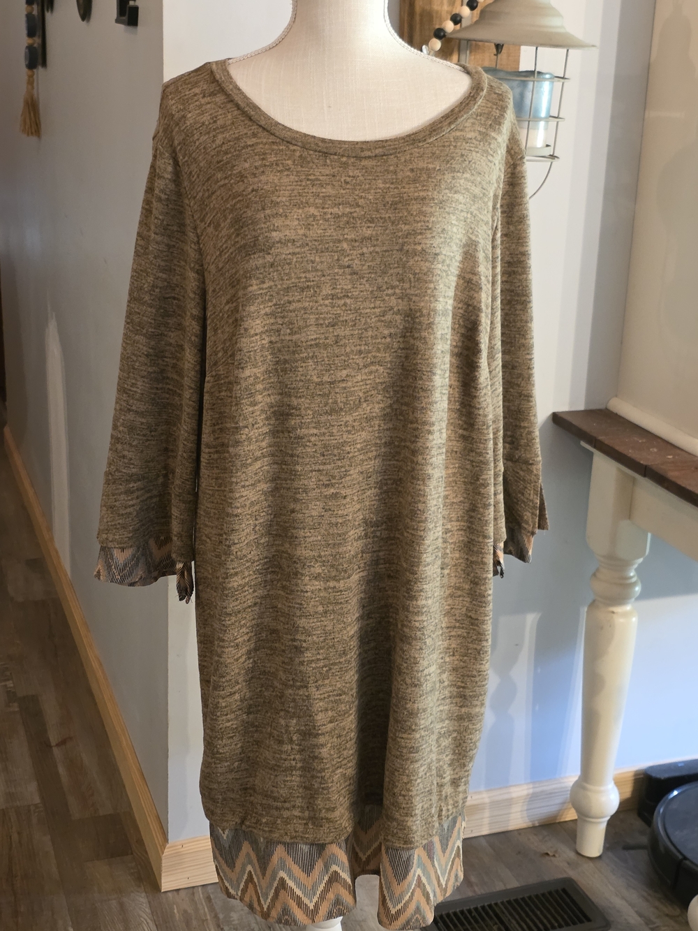Tacera Brown-Tone Knit Midi Dress with Patterned Hem